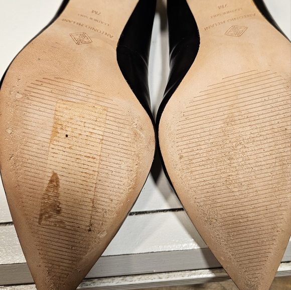 Antonio Melani Black Leather Women's Shoes With Block Heel. Size 7 - Picture 4 of 4